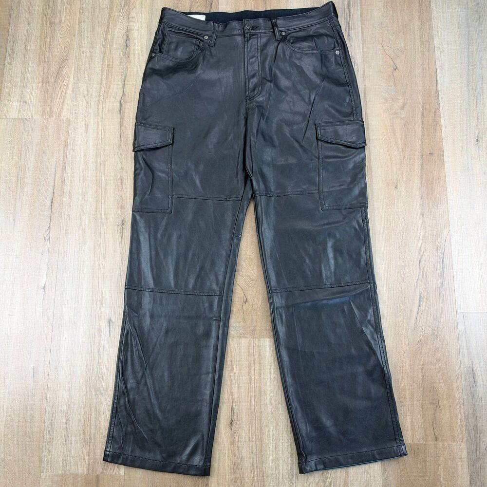 Gap Women's 31 12R High Rise '90s Loose Vegan Leather Cargo Soft Black Pants